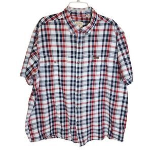 Red Head- WorkHorse Button Up Shirt Short Sleeve Red White &Blue Plaid Men’s 2XL